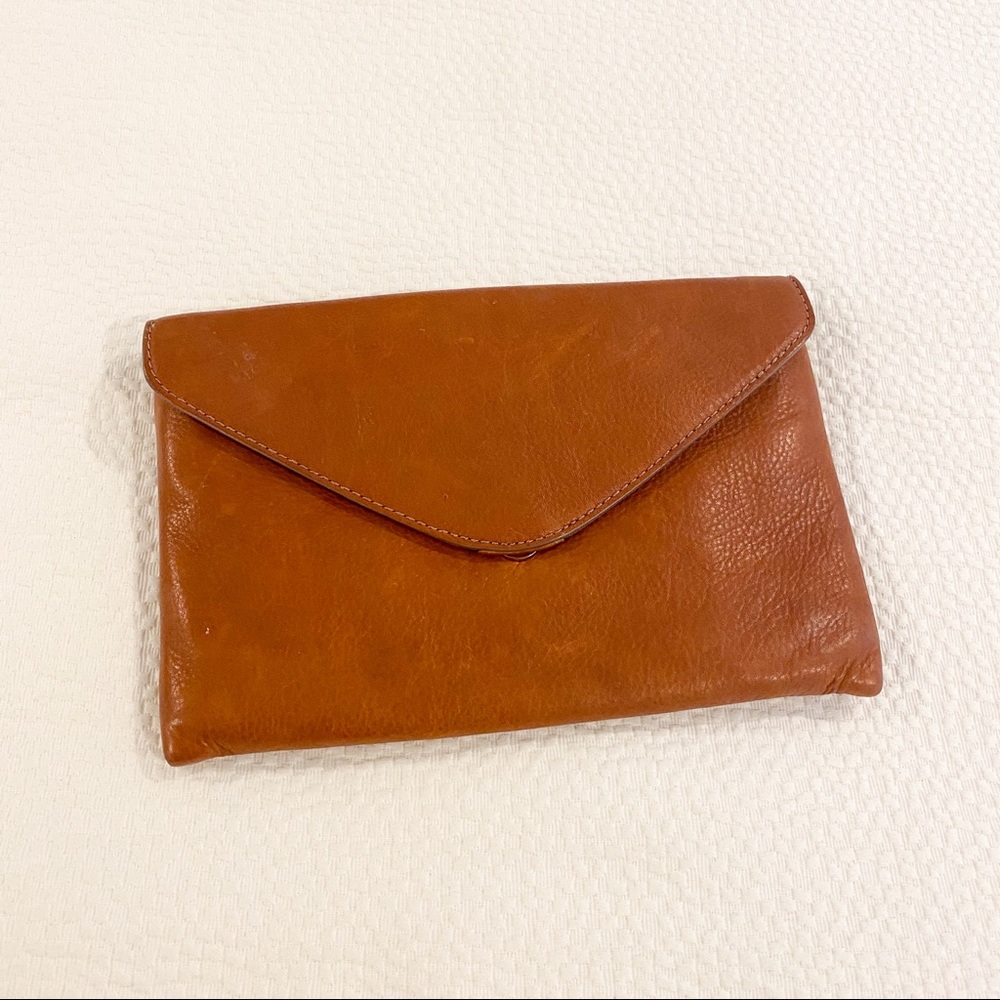 J. Crew Brown Leather Envelope Clutch With Strap - Picture 2 of 6